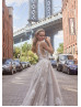 V Neck Beaded Ivory Lace Tulle Airy Wedding Dress